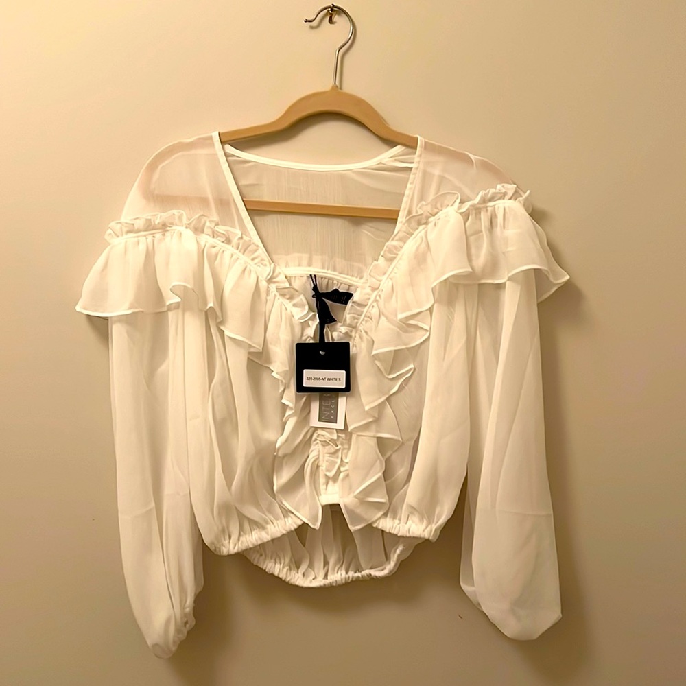 Jonathan Simkhai white organza ruffled blouse. Tags still on.